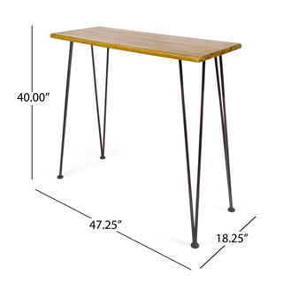 Dione Outdoor Industrial Acacia Wood Bar Set With Metal Frame And Slat Paneling - Brown