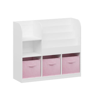 Bookcase And Bookshelf With 3 Collapsible Drawers, Multifunctional Display Stand