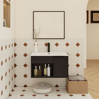 Wall Mounted Floating Bathroom Vanity With Open Shelf & Soft Close Door