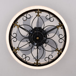 20" Caged Ceiling Fan With Remote Control And Crystal Sand Lampshade - Matte Black