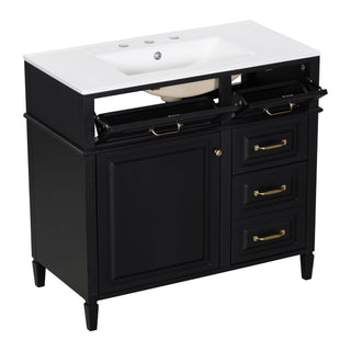 Modern Bathroom Vanity With Sink Top, Flip Drawer Design