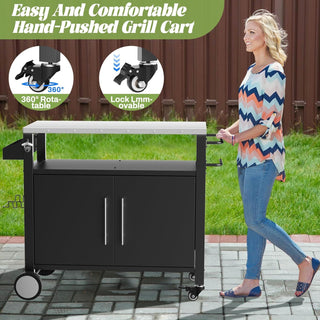 Outdoor Grill Cart With Storage, Rolling Bar Cart With Hooks And Spice Rack Stainless Steel