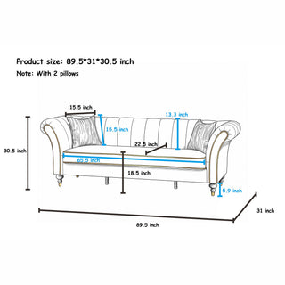 3 Seater Sofa With Rolled Arms, Vertical Channel Tufted Backrest