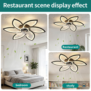 30" Flower 6 Speed Ceiling Fan With Remote Controlled LED Lights, Low Profile Flush Mount Fan