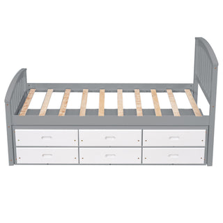 Platform Storage Bed Solid Wood Bed With 6 Drawers