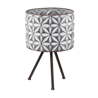 Metal Planter Stand, Round Galvanized Farmhouse Planter (Set of 2) - Gray