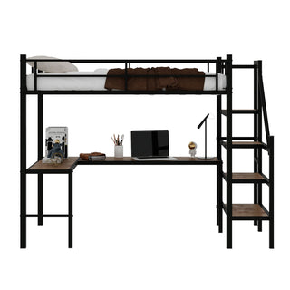 Loft Bed & L-Shaped Desk, Large Storage Space
