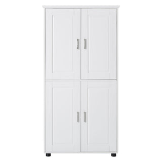 Tall And Wide Bathroom Floor Storage Cabinet With 4 Doors, Adjustable Shelves - White