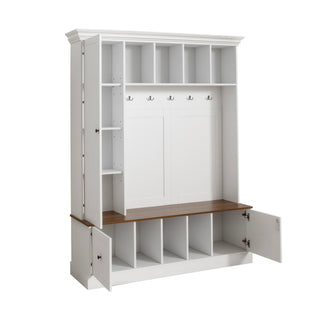 Hall Tree With Shoe Storage Bench, Entryway Coat Rack With 5 Hooks