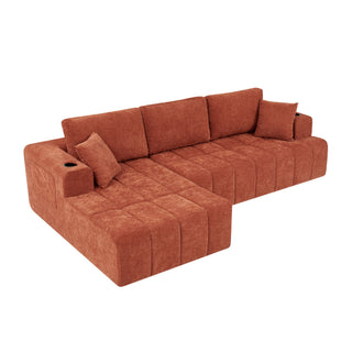 L - Shaped Sectional Sofa With Cup Holders & Side Pockets
