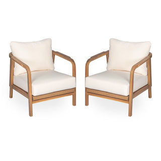 Outdoor Lounge Chair With Woven Backrest, Solid Wood Frame, Comfortable Cushions