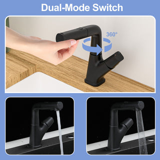 Pull Down Bathroom Sink Faucet With Three Water Modes And Construction - Matte Black