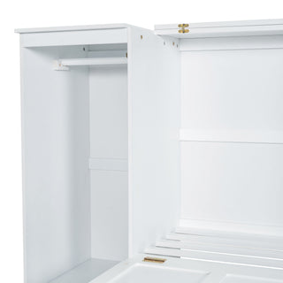 Twin Size Murphy Bed With Bedside Shelves And Wardrobe - White