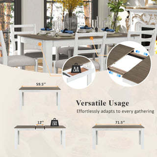 7 Piece Dining Set With Extendable Table, 2 Drawers & 6 Upholstered Chairs