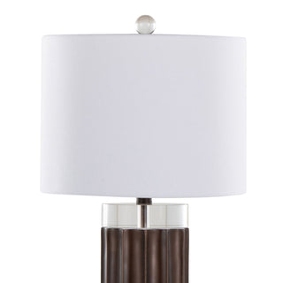 Cylinder - Fluted Contemporary Table Lamp (Set of 2) - Brown / Clear / White