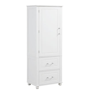 Tall Freestanding Bathroom Storage Cabinet With 2 Drawers And Adjustable Shelf
