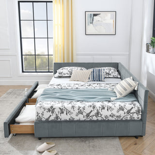 Mid-Century Storage Upholstered Tufted Bed Frame With Backrest And Armrests