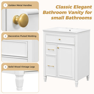 Freestanding Bathroom Vanity With Sink, Soft Close Door, Tip Out Drawer
