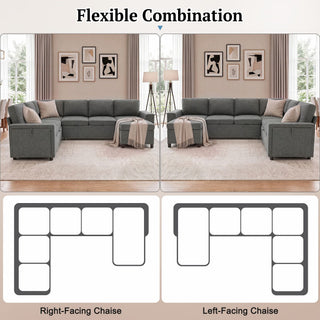 U - Shaped Convertible Sectional Sofa Bed With Storage, USB Charger & Cup Holders