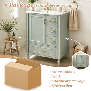 Modern Bathroom Vanity With Sink, Soft Close Doors, 3 Drawers