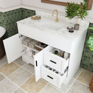Bathroom Vanity Set, Fluted Cabinet, Soft Close Doors & Drawers, Single Faucet Hole, Sink Included - White