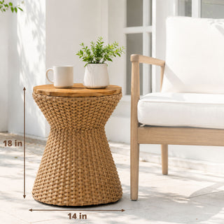 Stool With Lid, Wicker Accent Table, Indoor Outdoor Side Table - Brown White