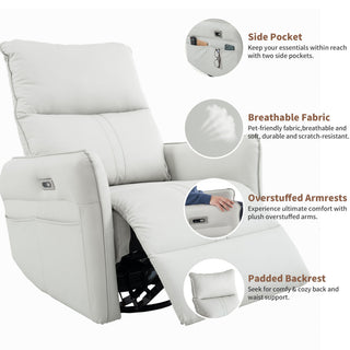 29.92" 270 Power Swivel Rocker Recliner Chair, Electric Glider Reclining Sofa With USB Ports, Power Swivel Glider, Rocking Chair Nursery Recliners For Living Room Bedroom