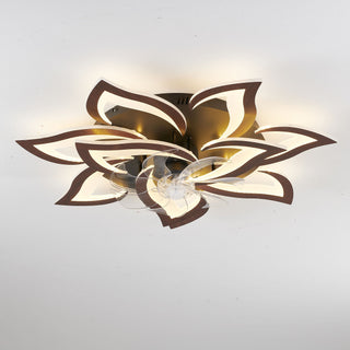 32" Flower Ceiling Fan With LED Dimmable Light, Low Profile Flush Mount Fan With Remote Control, 6 Speeds