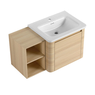 Wall Mounted Bathroom Vanity & Sink, Storage Shelves & Soft Close Door