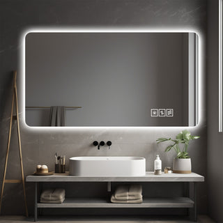 Wall Mounted LED Lighting Mirror With 3 Color Lighting, Dimming, Waterproof, Anti Fog, Touch Switch - Silver