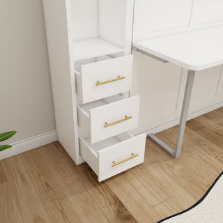 Queen Size Murphy Wall Bed With Side Storage Cabinets - White