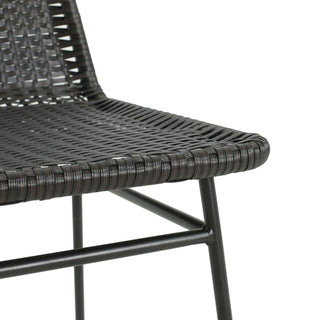 Outdoor Dining Chairs (Set of 2), Rattan Backrest And Cushions, Iron Frame - Dark Brown