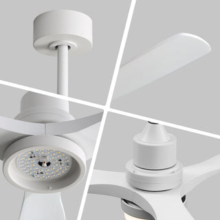 52" Blade Ceiling Fan With Remote Controlled LED Light And Quiet DC Motor - White