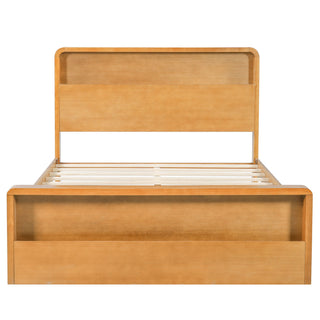 Queen Bed Frame With Dual Open Storage Headboard And Footboard, No Box Spring Needed - Light Brown