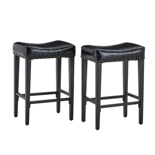 Bar Stool With Brass Nailhead Trim (Set of 2) - Black