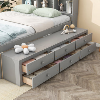 Bed With Bookcase Headboard, Under Bed Storage Drawers And Bed End Storage Case