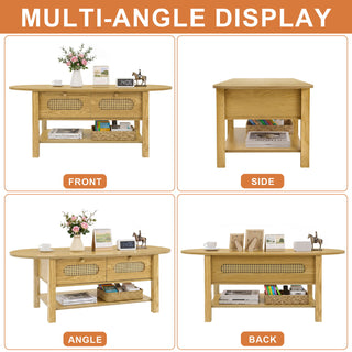 Oval Coffee Table With With 2 Storage Drawers For Living Rooms - Wood