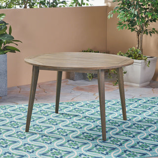 Round Outdoor Patio Table With Slatted Top - Gray