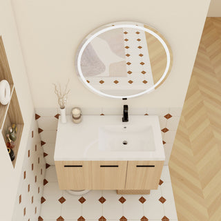 Wall Mounted Floating Bathroom Vanity With Sink, 3 Door Modular Cabinet