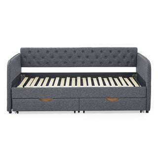 Daybed With Trundle And Storage Drawers, Flat Arms With Pocket