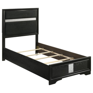Panel Bed With Padded Headboard And Glittering Accent Stripes