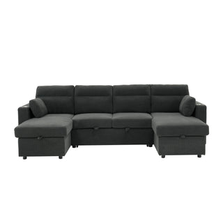 Convertible Sectional Sofa With Storage Chaise, Cup Holders And Pull Out Sleeper