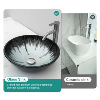 Crackle Vessel Sink With Pop Up Drain, Oval Bathroom Basin - Gray