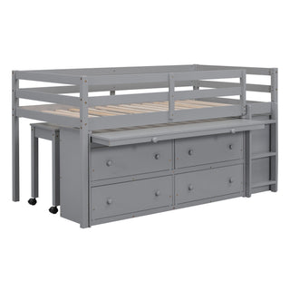 Loft Bed With Retractable Writing Desk And 4 Drawers, With Lateral Portable Desk And Shelves