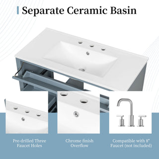 Bathroom Vanity With Sink, 3 Drawers & Cabinet With Adjustable Shelves