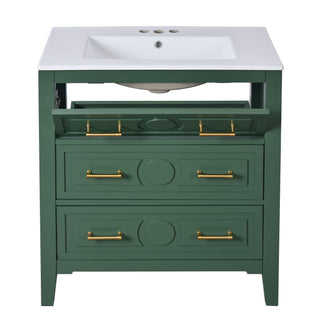 Retro Bathroom Vanity With Sink Combo, Free Standing Single Set With 3 Drawers
