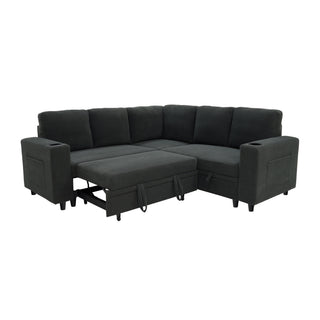 Upholstered L - Shape Sectional Sofa Bed With Pull Out Sleeper And Storage