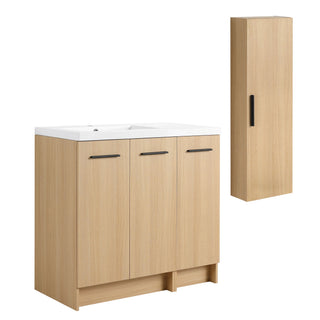 Freestanding Bathroom Vanity Set With Tall Linen Cabinet, 3 Door Storage Cabinet, Single Sink