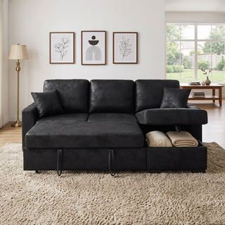 Upholstered Sectional With Pull-Out Bed And Chaise Storage