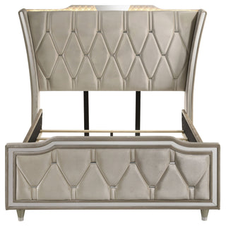 Mika - LED Upholstered Bed With Tufted Wingback Headboard And Ambient Lighting